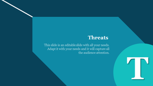 Geometric slide design with a blue theme, featuring a bold title and a large T in a teal circular shape.