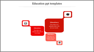 Education PowerPoint template featuring icons for books and graduation cap with text.