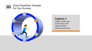 PowerPoint slide with a 3D circular diagram and a person running through various stages, with numbered steps.