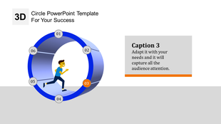 3D circular PPT template with a running figure inside a six step loop, emphasizing step 3 in orange and a caption box.