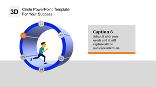 3D circular PowerPoint template showing six steps, highlighting step 6 in orange, with a running figure inside the circle.