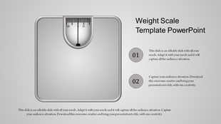 Gray weight scale with a rectangular design and an analog dial at the top, and two numbered sections on the right.