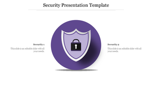 Security concept highlighted by a lock inside a shield on a minimalistic layout with two caption areas.