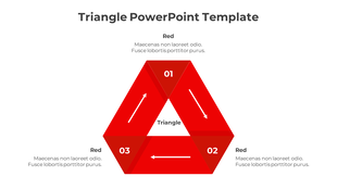 PowerPoint slide with a red triangle divided into three parts, labeled 01, 02, and 03, with arrows between them.