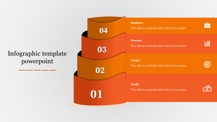 3D infographic with numbered sections from 01 to 04, each linked to a labeled category with icons on the right.