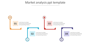 Infographic with four line steps in orange, blue, red, and purple, each with an icon, number, and text block.