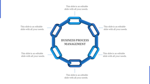 Business process management slide with a blue circular chain in the center, each link containing a caption.