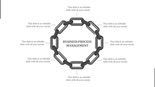 Circular chain illustration in gray with interconnected elements of business process management, and text placeholders.