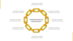 Circular chain diagram in yellow showing eight interconnected steps of business process management.