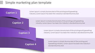 Simple marketing plan template with four stacked sections, each labeled as Caption 1 to 4, with placeholder text.