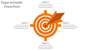 Slide showing a target with concentric circles and arrows pointing to the center, with four caption areas.