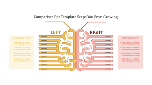 Two-column comparison slide with decorative paths and caption areas for left and right sides maze like structures.