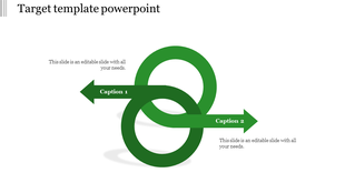 Two interlocked green rings with arrows extending left and right, each labeled with a caption.