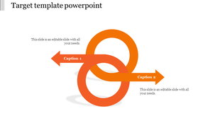 Two orange interlocking circles with arrows extending left and right, representing a balanced target concept.