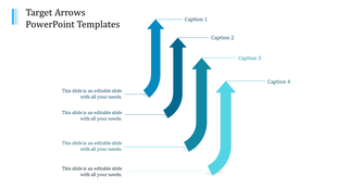 PowerPoint template with four arrows pointing in different directions for a dynamic presentation.