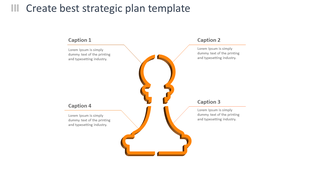 Orange pawn shaped outline at the center with four captions linked by thin lines in a strategic layout.