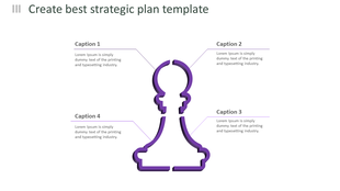 Strategic plan PowerPoint template with purple chess piece icon and four numbered captions.