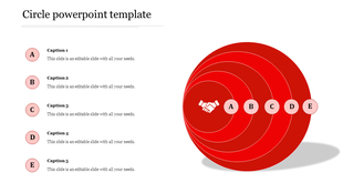 Red circles with a handshake icon in the center, labeled A to E, with corresponding text descriptions on the left.