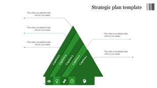 Strategic planning template with a tiered pyramid design, five progressively smaller layers, and caption areas.