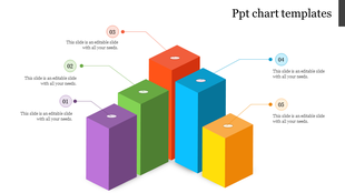 Five vibrant 3D blocks in purple, green, orange, blue, and yellow, with captions for each section.