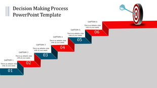 Step diagram in red and blue ascending to a dartboard target, illustrating a sequential decision making process layout.