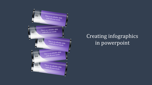 Slide with a vertical stack of five rolled banners in purple shades, each containing captions, on a dark background.