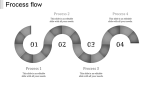 Process flow template with four gray segments, each representing a process step with placeholder text.