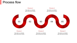 Process flow template with five red sections, each representing a process step.