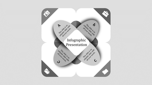 Gray infographic with four overlapping petals labeled A, B, C, and D, surrounding a central presentation box.