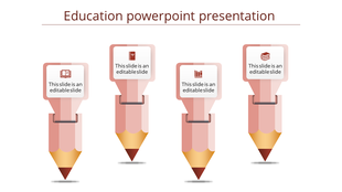 Four pencil themed infographic elements with educational icons and text boxes, symbolizing key aspects of learning.