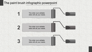 Three gray paintbrush shapes with numbered sections on a textured background, each connecting to rectangles.