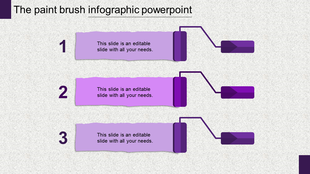 Paint brush infographic in shades of purple with three steps linked by arrows on textured background.