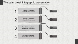 A grey paint brush themed infographic presentation with four numbered sections, each with placeholder text.