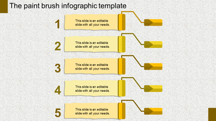 Infographic PowerPoint template with numbered sections featuring yellow paintbrush icons.