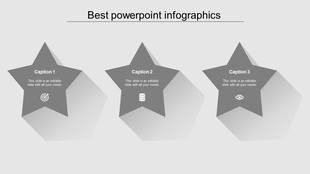 Gray star shaped infographic with three sections labeled Caption 1, Caption 2, and Caption 3 placed in a white background.