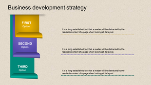Vertical layout with multicolored tabs in gold, purple, and teal, paired with dashed lines for text alignment.