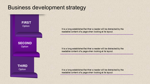 Vertical purple ribbon with three sections labeled for options and corresponding text boxes aligned to the right.