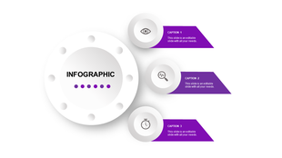 Infographic with central labeled circle and three surrounding icons connected to green gradient caption boxes.