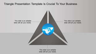 Blue triangular pyramid diagram with a globe at the center, connected to three surrounding sections.