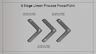 Three step process diagram with blue chevrons numbered 01 to 03 featuring white icons on a gray background.