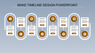 Visually structured timeline with curved paths, eight milestone icons in orange, and white caption boxes for each year.