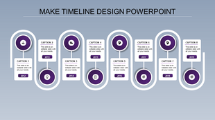A sleek timeline PPT slide featuring eight stages from 2012 to 2019, each with a purple circular icon and a caption.