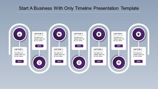 A modern timeline slide illustrating key milestones from 2013 to 2019, with captions for each year’s significant events.