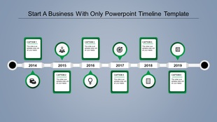 Multicolored timeline with numbered circles and rectangular captions showing years from 2020 to 2025 in alternating layout.