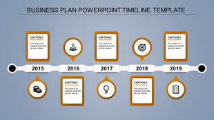Timeline diagram on a light blue background highlighting business goals and achievements by year.