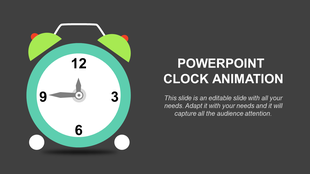 Green and white alarm clock illustration on a dark background, with text on the right.