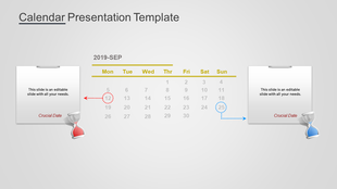 Sleek calendar design with crucial dates circled in red and blue, connected to text boxes by arrows and hourglass icons.
