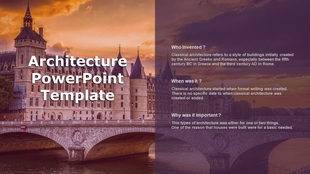 Architecture-themed template showcasing a bridge and historic structure with informations about classic architecture.