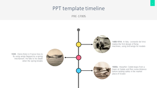 Historical timeline with a modern design, displaying three key aviation events from Leonardo da Vinci to Hezarfen Celebi.