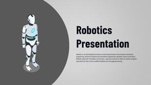 Slide featuring a humanoid robot illustration and a text section describing interdisciplinary aspects of robotics.